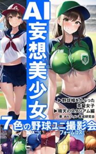 【無料で読める】AI妄想美少女撮影会：野球帽をかぶった茶髪女子 7色の野球ユニフォーム撮影会: ChatGPTで注目のAIイラスト集／OpenAI／AI／人工知能／AI副業／美少女／野球／ユニフォーム