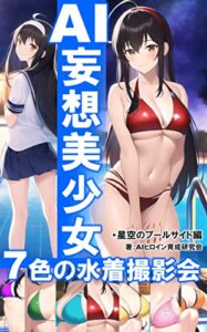 【無料で読める】AI妄想美少女撮影会：ストレートロングの黒髪女子 7色の水着撮影会: ChatGPTで注目のAIイラスト集／OpenAI／AI／人工知能／AI副業／美少女／水着女子